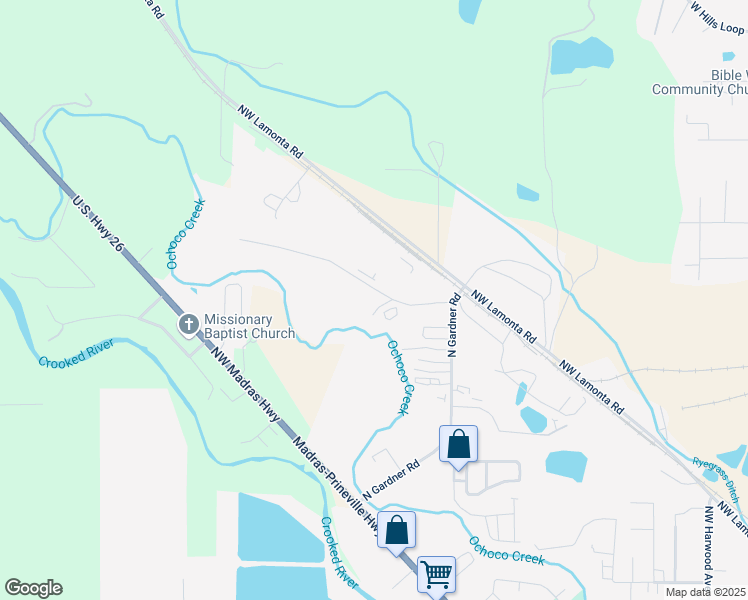 map of restaurants, bars, coffee shops, grocery stores, and more near 1942 Northwest Industrial Park Road in Prineville