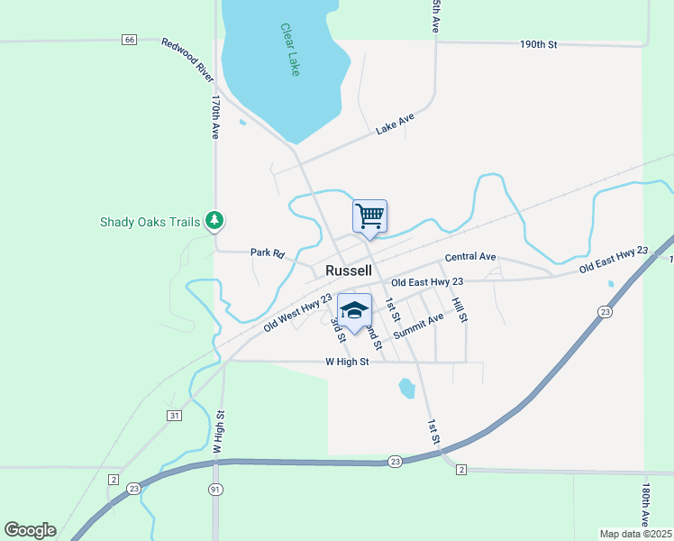 map of restaurants, bars, coffee shops, grocery stores, and more near 205 Fronts Street in Russell