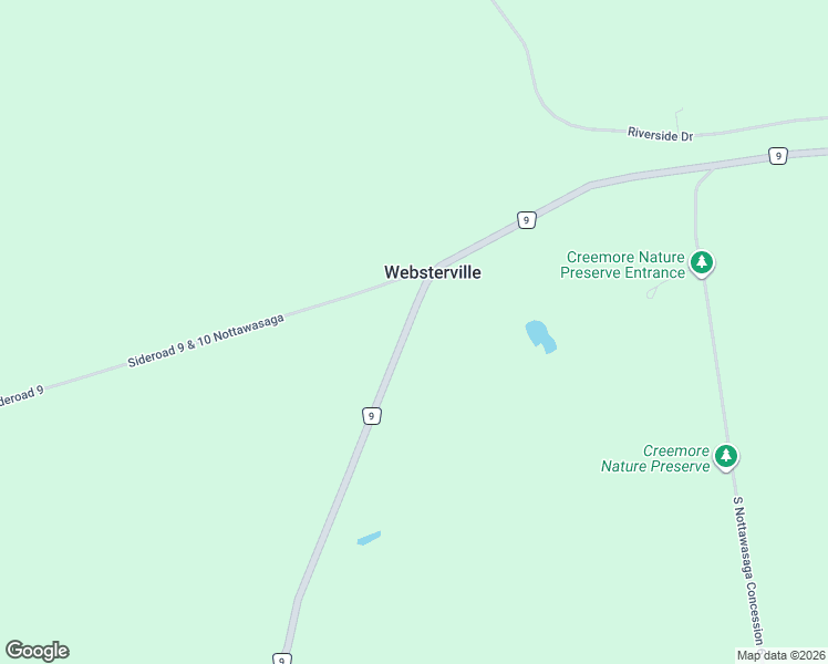 map of restaurants, bars, coffee shops, grocery stores, and more near 8369 County Road 9 in Creemore