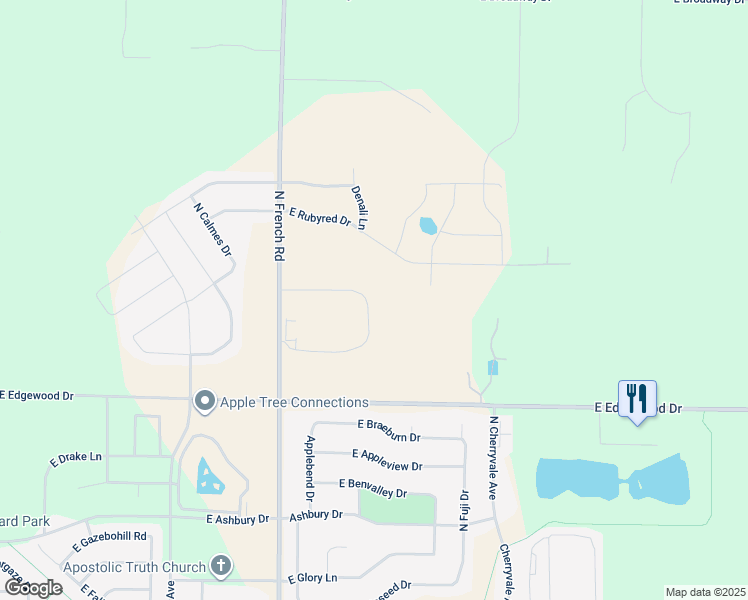 map of restaurants, bars, coffee shops, grocery stores, and more near 3411 East Paris Way in Appleton