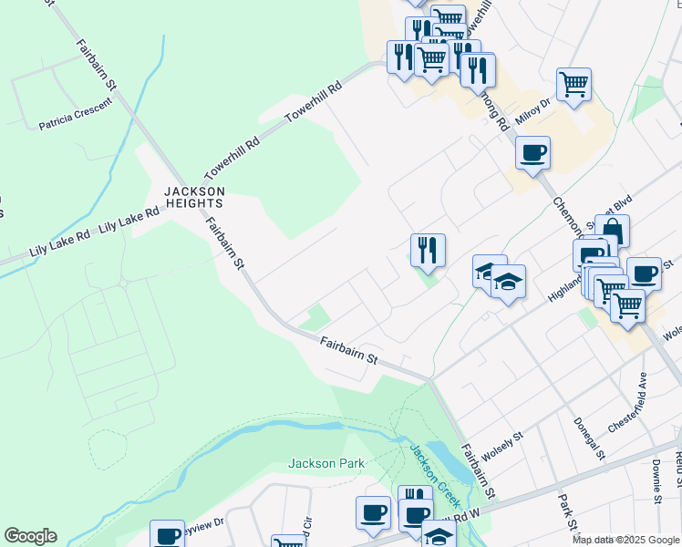 map of restaurants, bars, coffee shops, grocery stores, and more near 556 Hillside Street in Peterborough