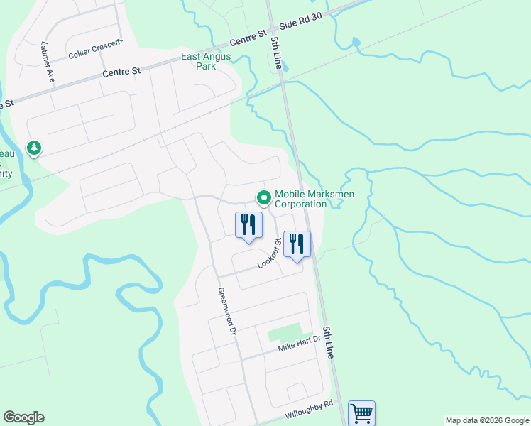 map of restaurants, bars, coffee shops, grocery stores, and more near 15 Gold Park Gate in Angus