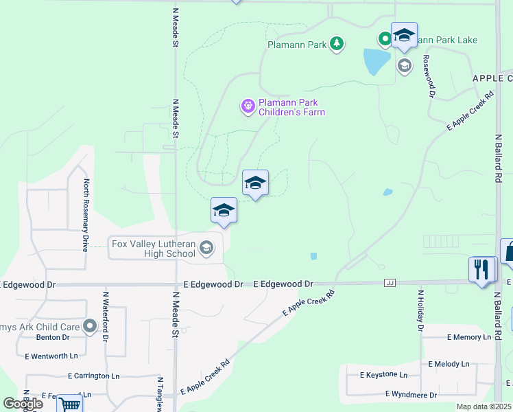 map of restaurants, bars, coffee shops, grocery stores, and more near 5300 North Meade Street in Appleton