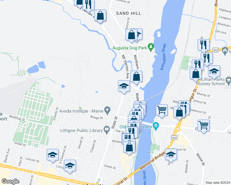 map of restaurants, bars, coffee shops, grocery stores, and more near 55 Boothby Street in Augusta