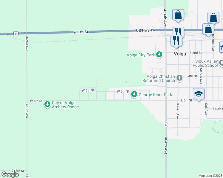 map of restaurants, bars, coffee shops, grocery stores, and more near 405 North Samara Avenue in Volga
