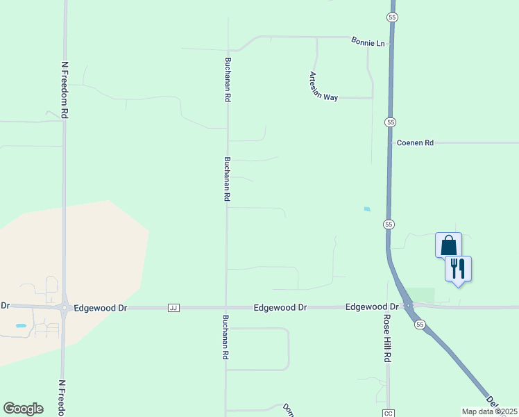 map of restaurants, bars, coffee shops, grocery stores, and more near W2270 Hickory View Court in Kaukauna
