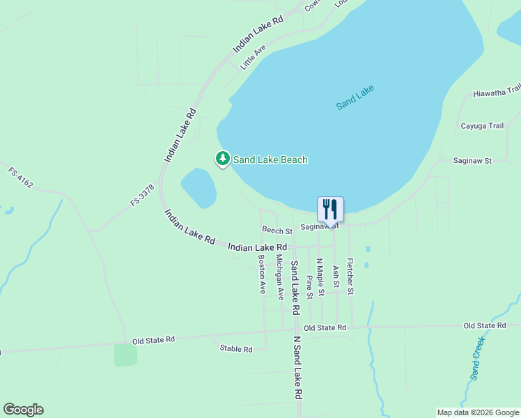 map of restaurants, bars, coffee shops, grocery stores, and more near Lake Drive in Sand Lake