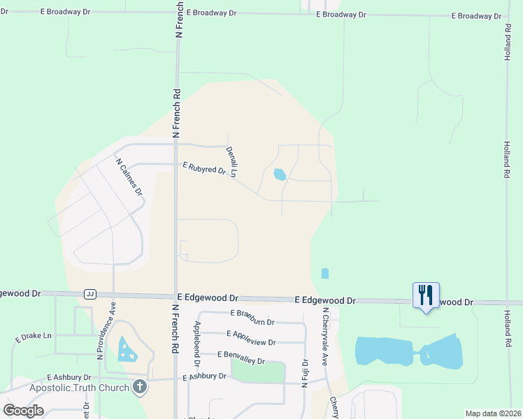 map of restaurants, bars, coffee shops, grocery stores, and more near 3411 East Paris Way in Appleton