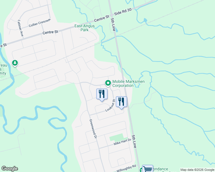 map of restaurants, bars, coffee shops, grocery stores, and more near 28 Gold Park Gate in Angus