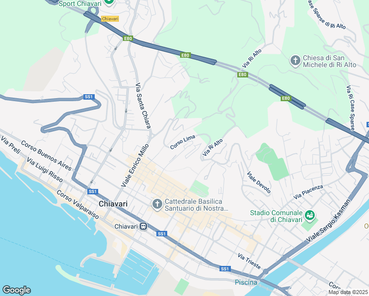 map of restaurants, bars, coffee shops, grocery stores, and more near 13 Via Gio Batta Ghio in Chiavari