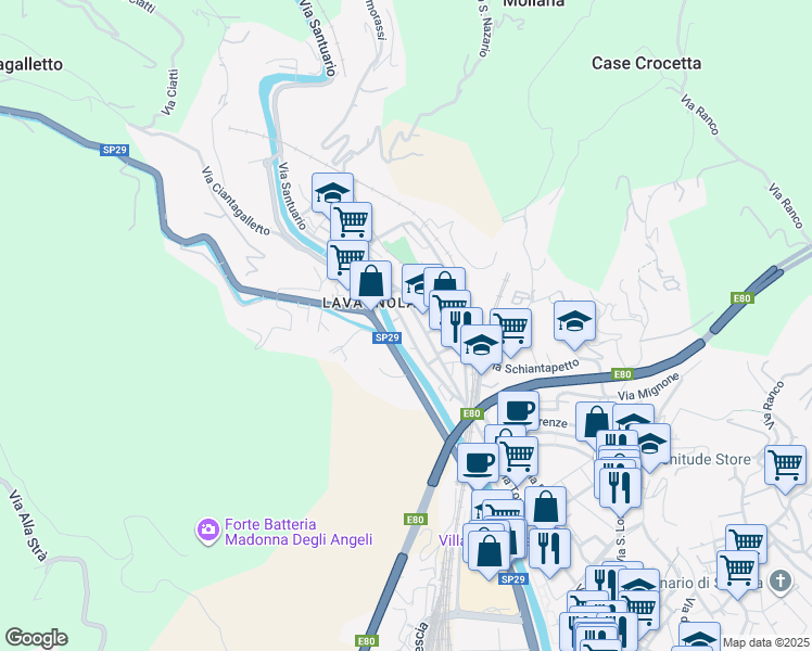 map of restaurants, bars, coffee shops, grocery stores, and more near 20 Via Francesco Crispi in Savona