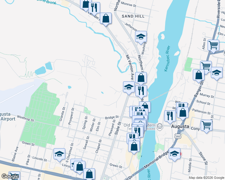 map of restaurants, bars, coffee shops, grocery stores, and more near 73 Boothby Street in Augusta