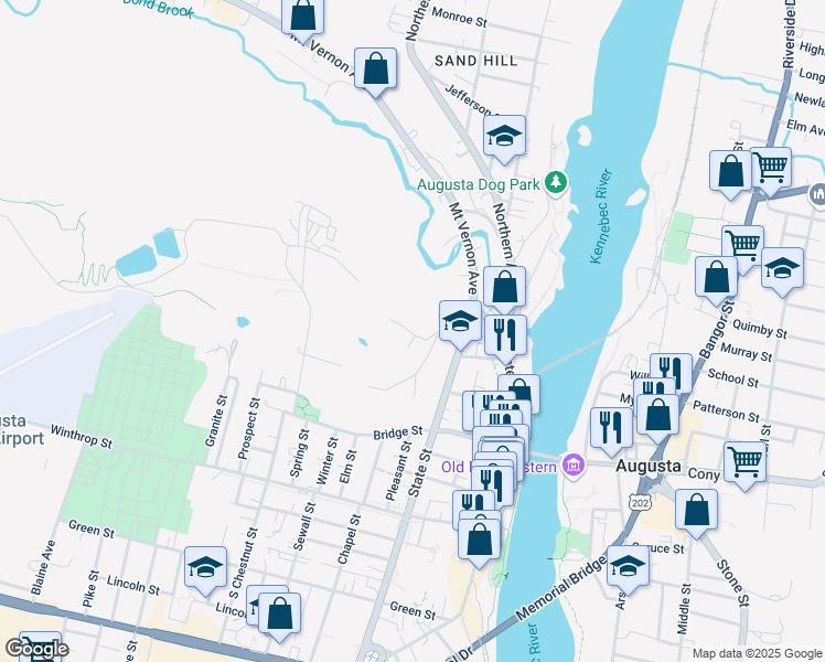map of restaurants, bars, coffee shops, grocery stores, and more near 55 Boothby Street in Augusta
