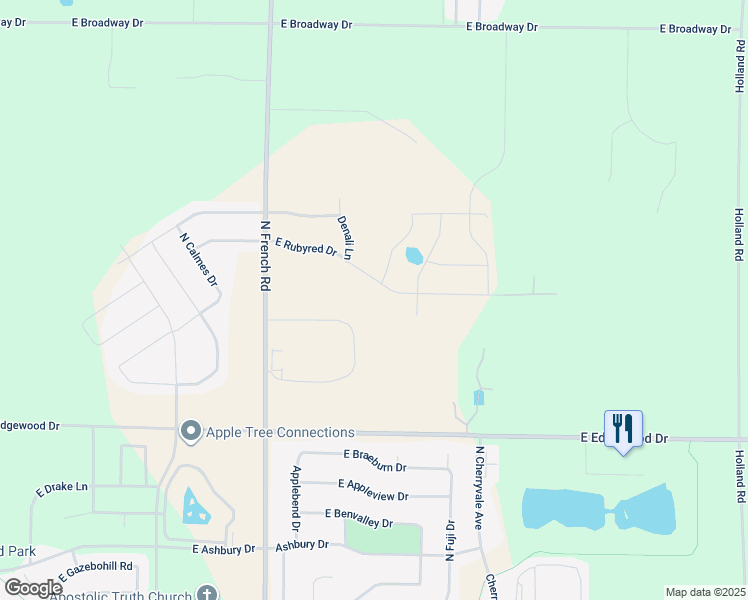 map of restaurants, bars, coffee shops, grocery stores, and more near 3411 East Paris Way in Appleton