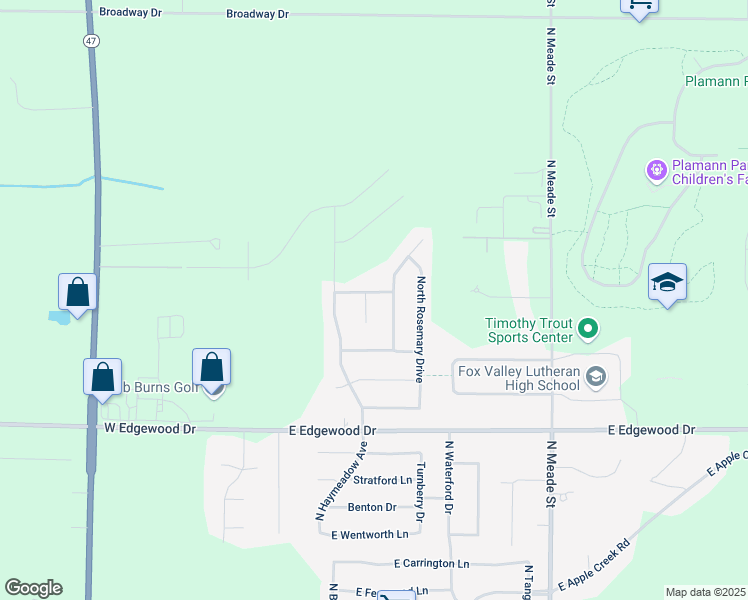 map of restaurants, bars, coffee shops, grocery stores, and more near 305 Bluewater Way in Appleton