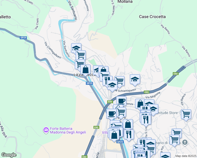 map of restaurants, bars, coffee shops, grocery stores, and more near 20 Via Francesco Crispi in Savona