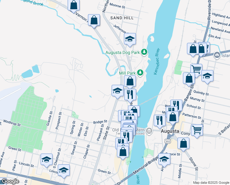 map of restaurants, bars, coffee shops, grocery stores, and more near 12 Boothby Street in Augusta