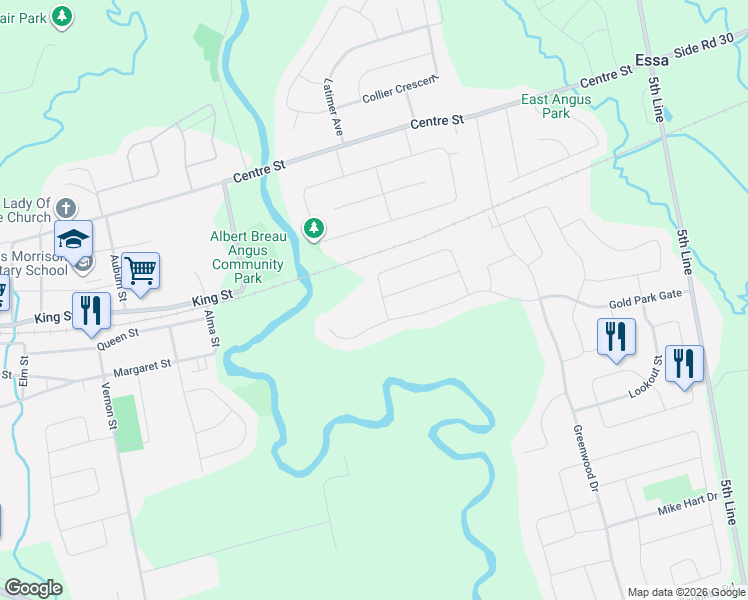 map of restaurants, bars, coffee shops, grocery stores, and more near 98 Decarolis Crescent in Essa