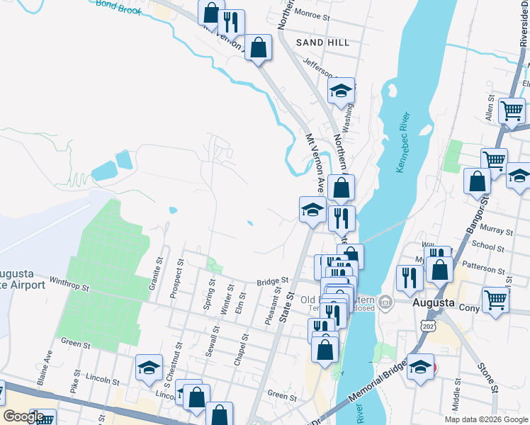 map of restaurants, bars, coffee shops, grocery stores, and more near 73 Boothby Street in Augusta