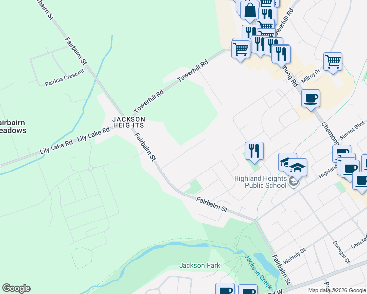 map of restaurants, bars, coffee shops, grocery stores, and more near 554 McCrea Drive in Peterborough