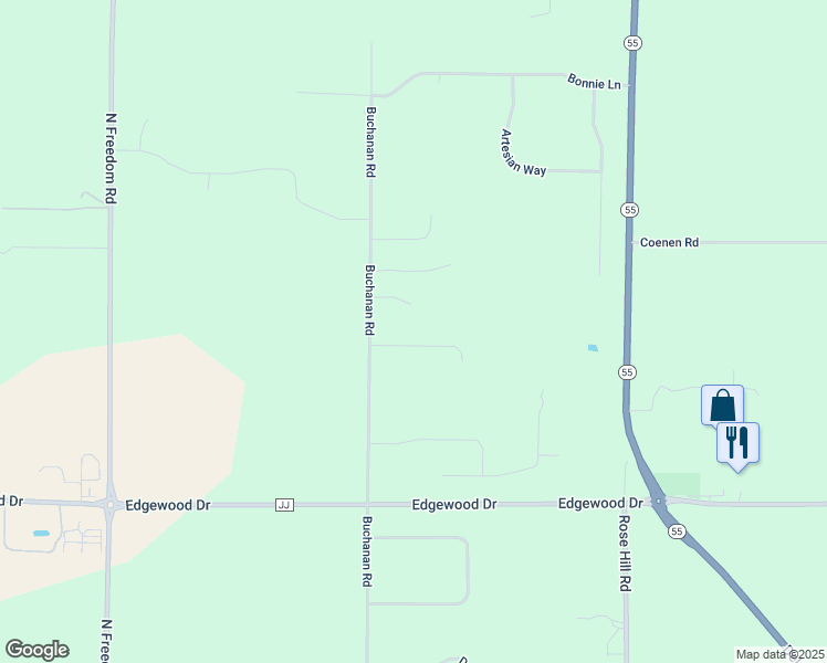 map of restaurants, bars, coffee shops, grocery stores, and more near W2270 Hickory View Court in Kaukauna