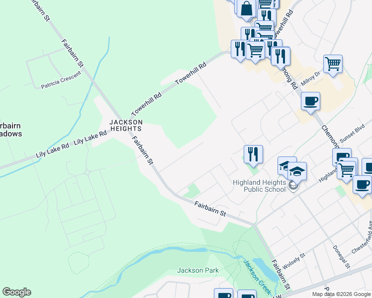 map of restaurants, bars, coffee shops, grocery stores, and more near 554 McCrea Drive in Peterborough