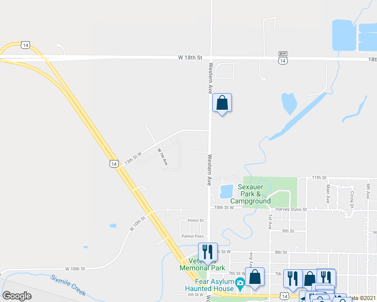 map of restaurants, bars, coffee shops, grocery stores, and more near 434 Western Avenue Circle in Brookings