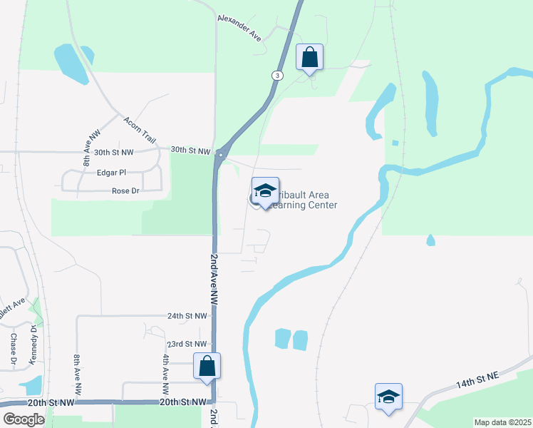 map of restaurants, bars, coffee shops, grocery stores, and more near 2855 1st Avenue Northwest in Faribault