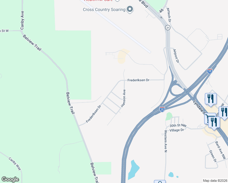 map of restaurants, bars, coffee shops, grocery stores, and more near 3236 Ramsey Street in Faribault