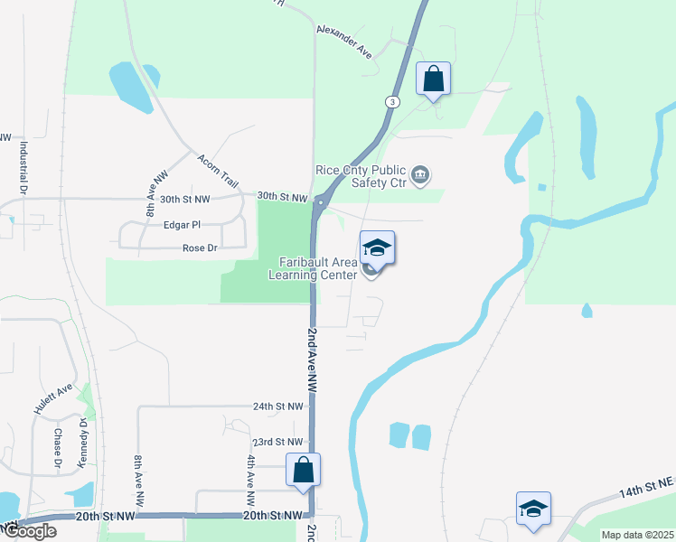 map of restaurants, bars, coffee shops, grocery stores, and more near 2800 1st Avenue Northwest in Faribault