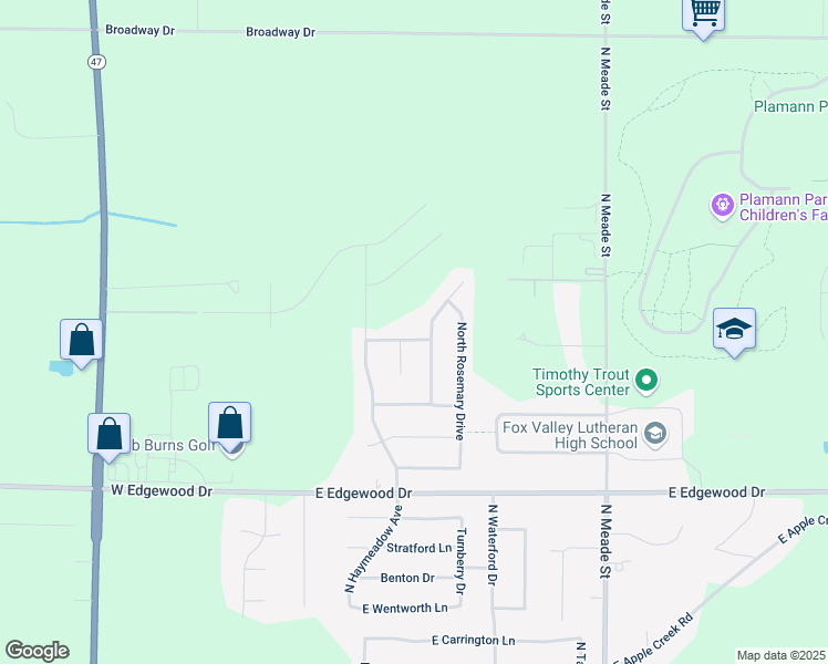 map of restaurants, bars, coffee shops, grocery stores, and more near 305 Bluewater Way in Appleton