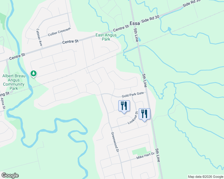 map of restaurants, bars, coffee shops, grocery stores, and more near 154 Maplewood Drive in Essa
