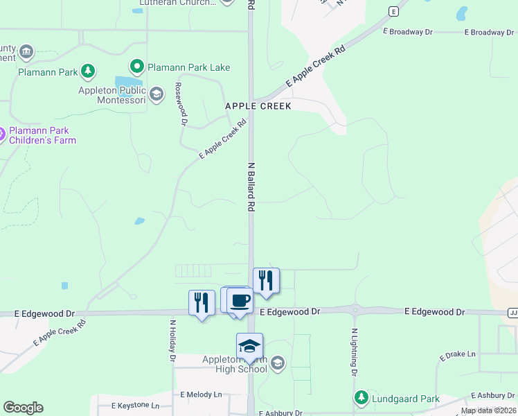 map of restaurants, bars, coffee shops, grocery stores, and more near 5514 North Ballard Road in Appleton
