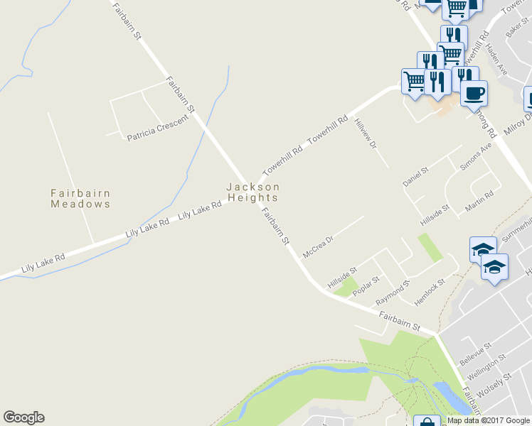 map of restaurants, bars, coffee shops, grocery stores, and more near 935-1029 Fairbairn Street in Peterborough