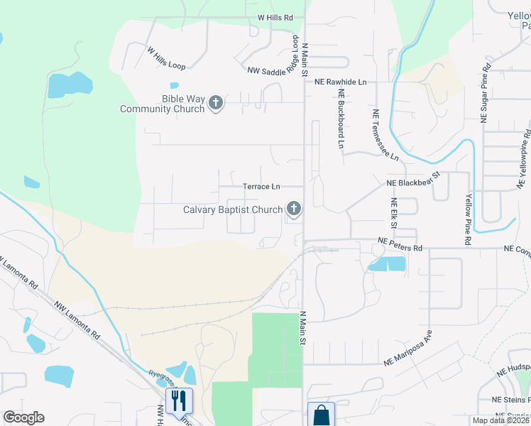 map of restaurants, bars, coffee shops, grocery stores, and more near 2165 North Rolla Road in Prineville