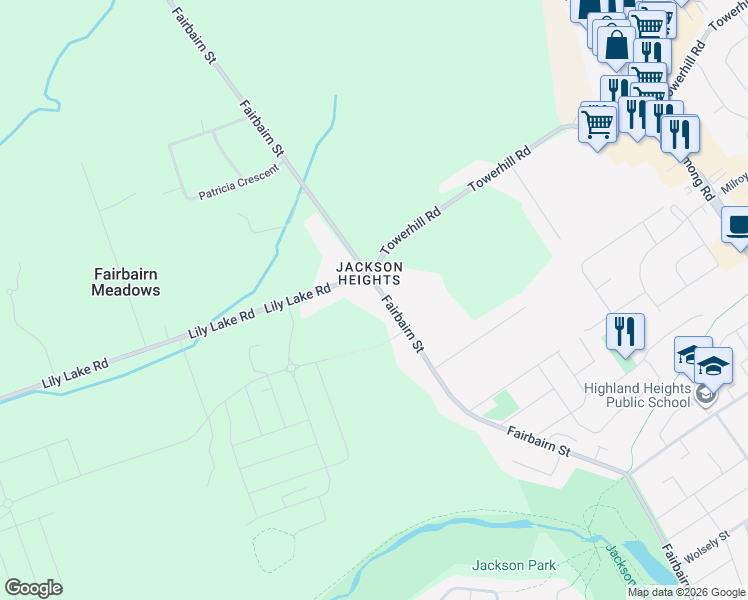 map of restaurants, bars, coffee shops, grocery stores, and more near 1009 Fairbairn Street in Peterborough