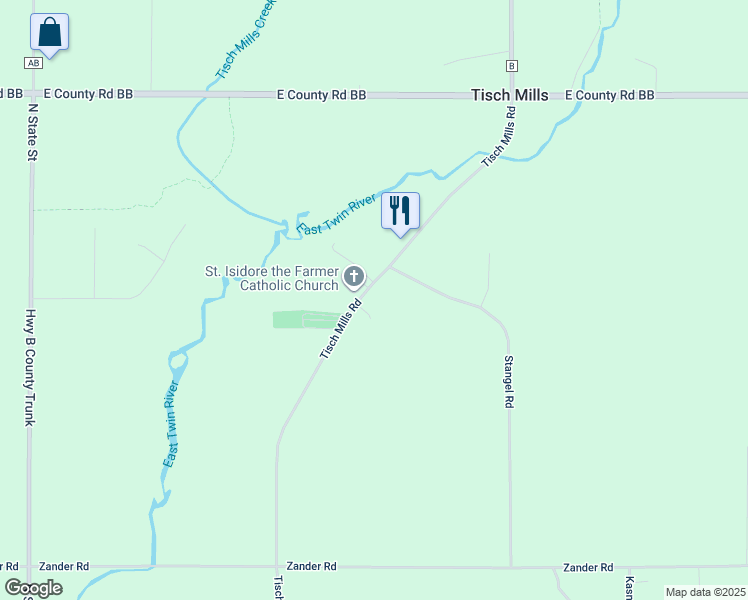 map of restaurants, bars, coffee shops, grocery stores, and more near 18419 Tisch Mills Road in Denmark
