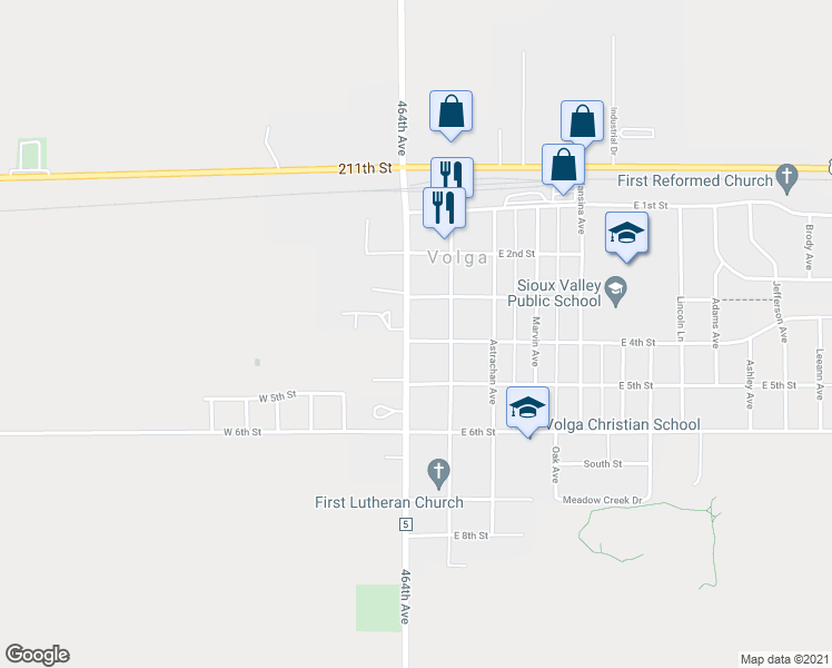 map of restaurants, bars, coffee shops, grocery stores, and more near 124 West 4th Street in Volga