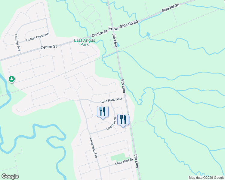 map of restaurants, bars, coffee shops, grocery stores, and more near 38 Truax Crescent in Angus