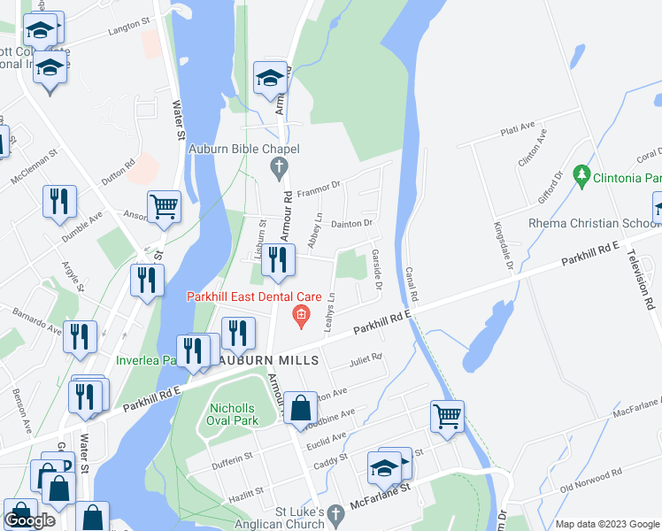 map of restaurants, bars, coffee shops, grocery stores, and more near 251 Spencleys Lane in Peterborough