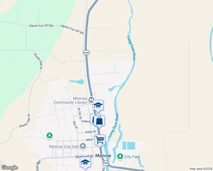 map of restaurants, bars, coffee shops, grocery stores, and more near 310 Oak Street in Monroe