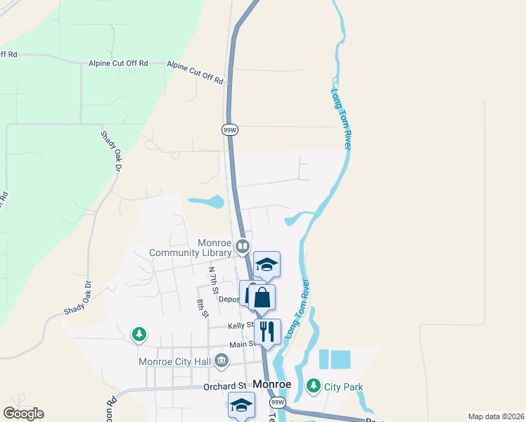 map of restaurants, bars, coffee shops, grocery stores, and more near 310 Oak Street in Monroe