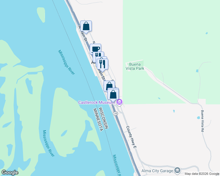 map of restaurants, bars, coffee shops, grocery stores, and more near 215 Main Street in Alma