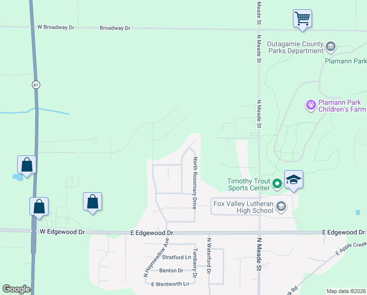 map of restaurants, bars, coffee shops, grocery stores, and more near 5667 North Summerland Drive in Appleton