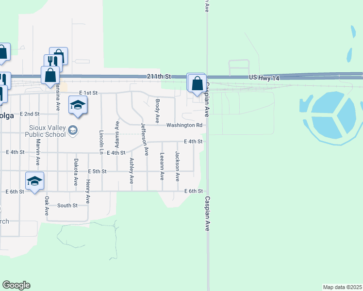 map of restaurants, bars, coffee shops, grocery stores, and more near 400 Jackson Avenue in Volga