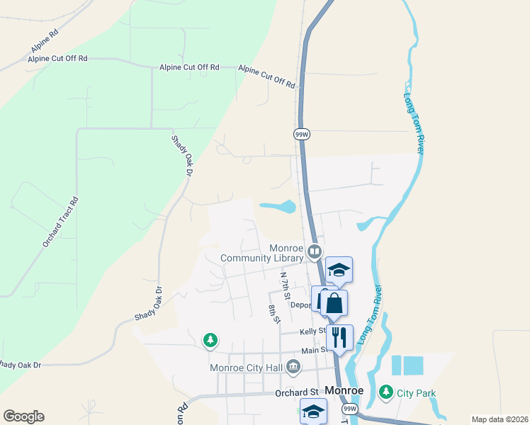 map of restaurants, bars, coffee shops, grocery stores, and more near 710 8th Street in Monroe