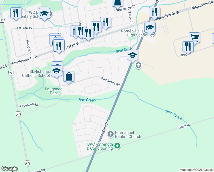 map of restaurants, bars, coffee shops, grocery stores, and more near in Barrie