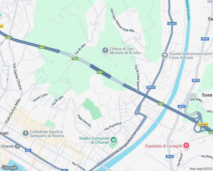 map of restaurants, bars, coffee shops, grocery stores, and more near 41 Via Privata Comignano in Chiavari