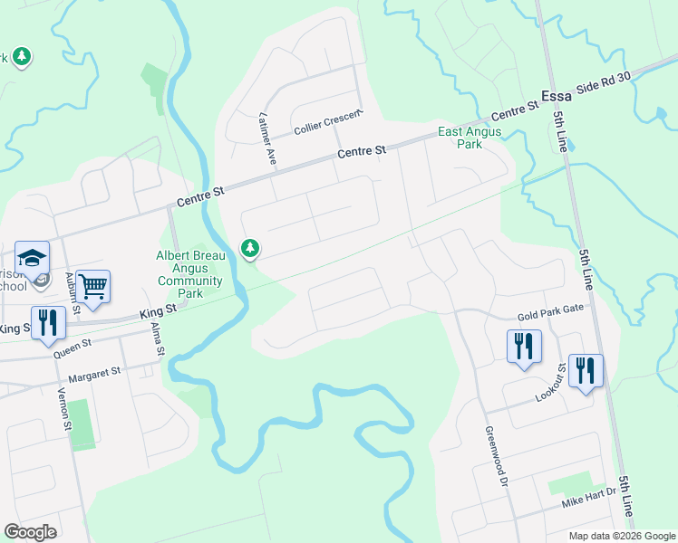 map of restaurants, bars, coffee shops, grocery stores, and more near 106 Decarolis Crescent in Essa
