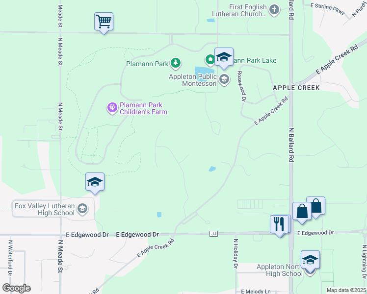 map of restaurants, bars, coffee shops, grocery stores, and more near 38 Park Site Place in Appleton